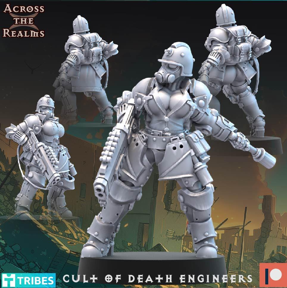 Cult of Death Engineers from Across the Realms,5 Wargame Miniature+ Gratis Bases