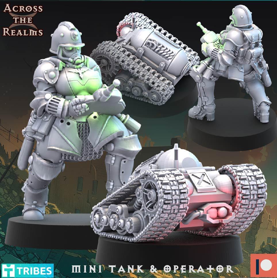 Mini Tank & Operator from Across the Realms, Wargame Miniature+ Gratis Base
