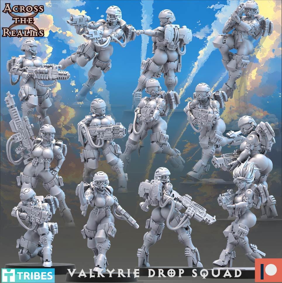 Valkyrie Drop Squad from Across the Realms,13 Wargame Miniatures+ Gratis Bases