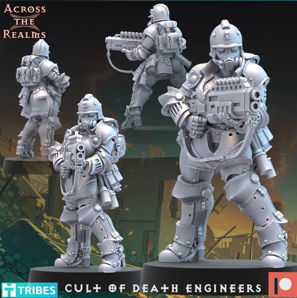 Cult of Death Engineers from Across the Realms,5 Wargame Miniature+ Gratis Bases