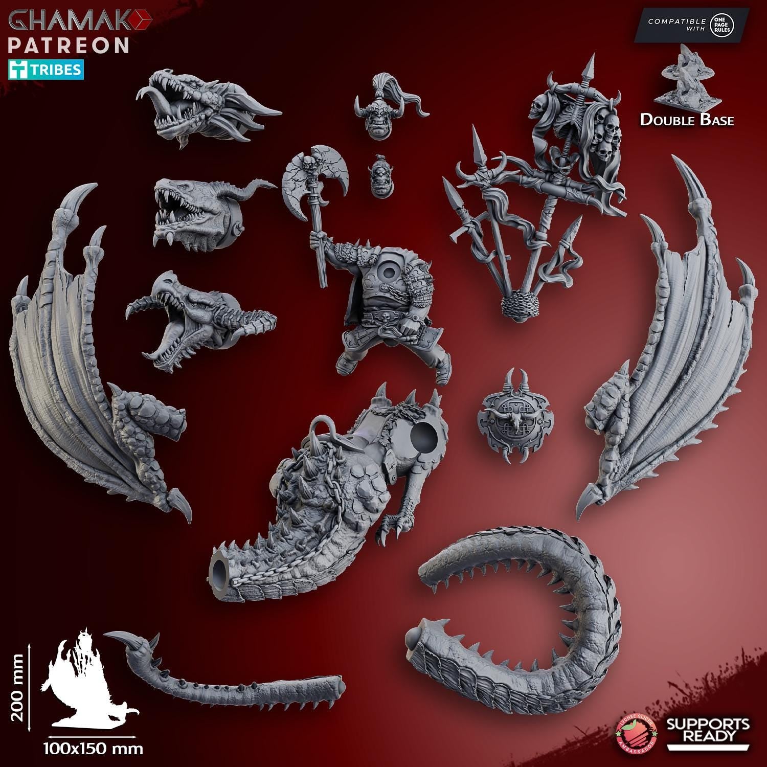 Grey waste Orc Lord on Wyvern full Set from Ghamak, 1 Wargame Miniature+ Gratis Base
