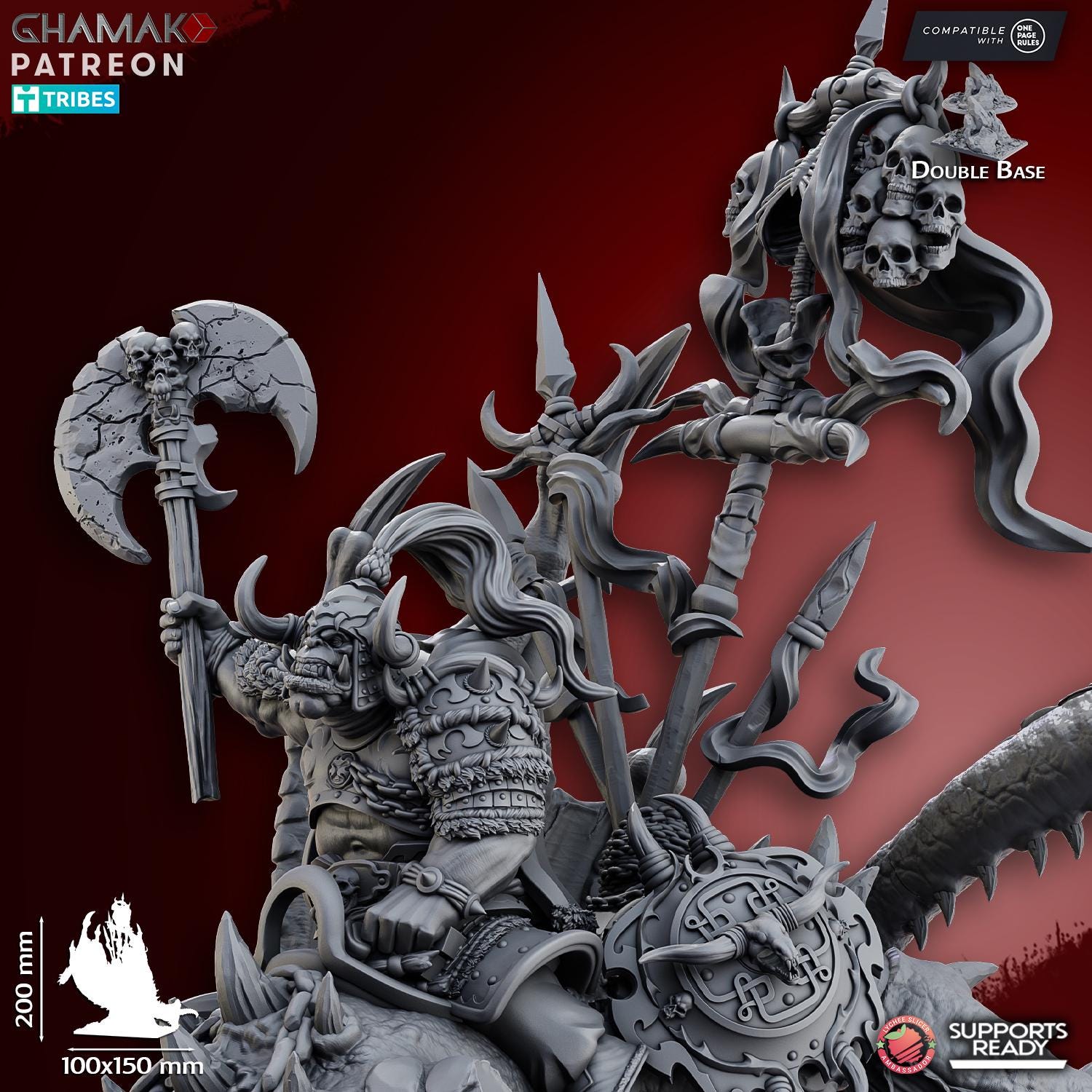 Grey waste Orc Lord on Wyvern full Set from Ghamak, 1 Wargame Miniature+ Gratis Base