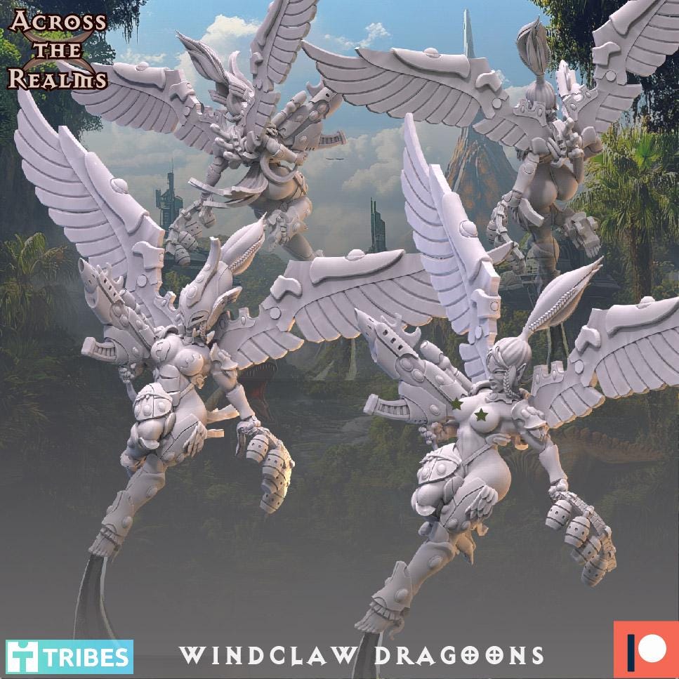 Windclaw Dragoons from Across the Realms,5 Wargame Miniature+ Gratis Bases
