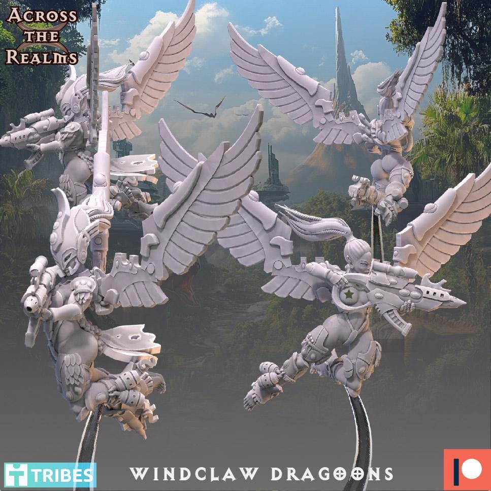 Windclaw Dragoons from Across the Realms,5 Wargame Miniature+ Gratis Bases