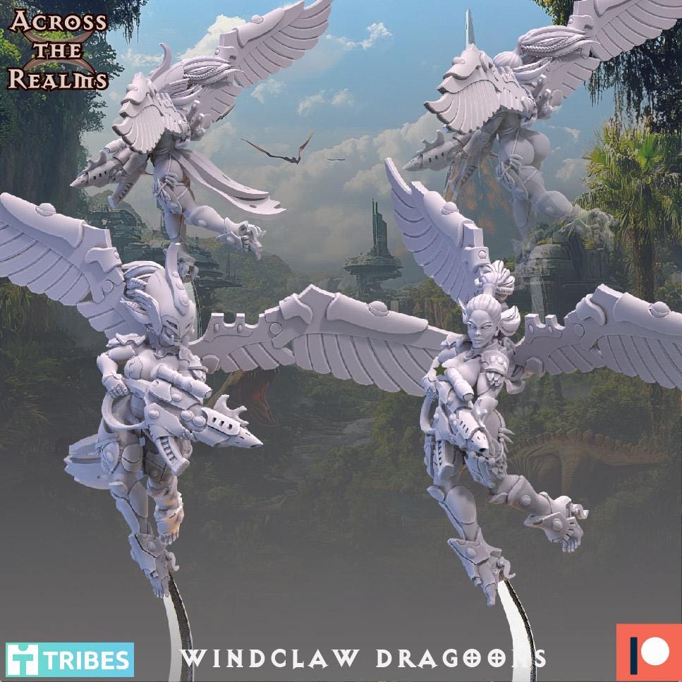 Windclaw Dragoons from Across the Realms,5 Wargame Miniature+ Gratis Bases