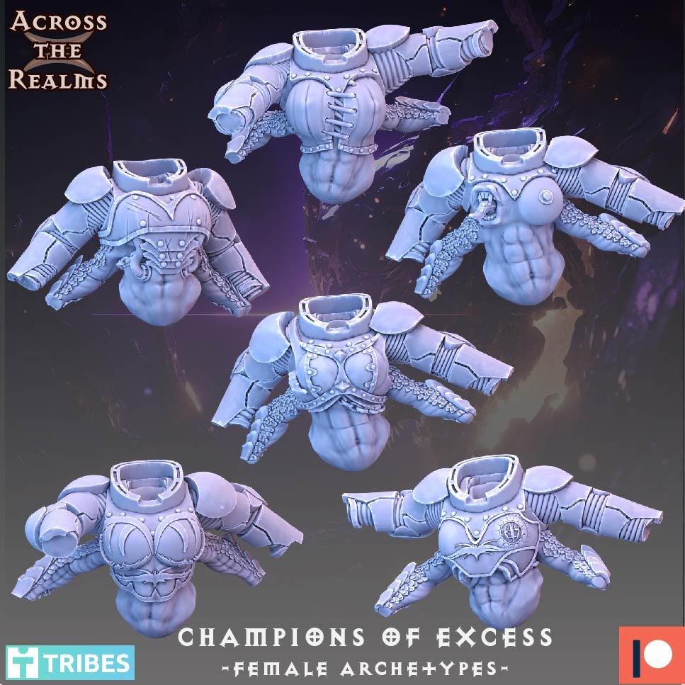 Champions of Excess - Female Archetypes from Across the Realms, 6 Wargame Miniature+ Gratis Bases
