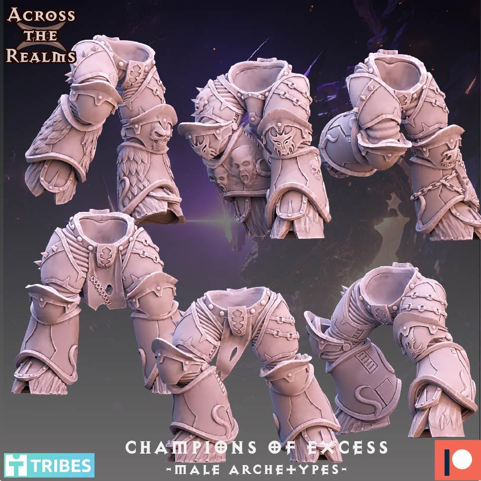 Champions of Excess - Male Archetypes from Across the Realms, 6 Wargame Miniature+ Gratis Bases