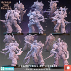 Champions of Excess - Male Archetypes from Across the Realms, 6 Wargame Miniature+ Gratis Bases