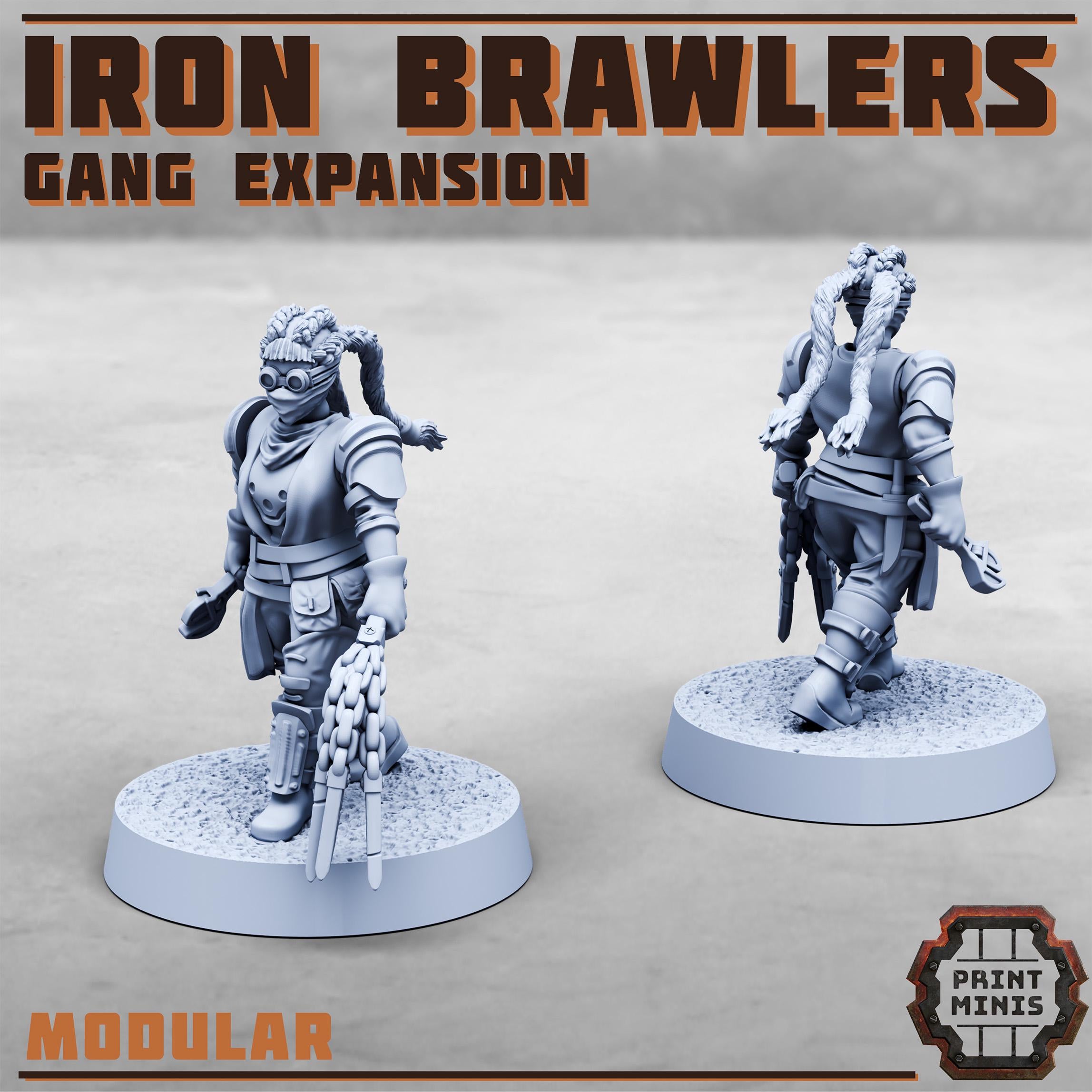 Iron Brawlers Gang Expansion Set from PrintMinis/7 Wargame, Tabletop Miniatur+ Base