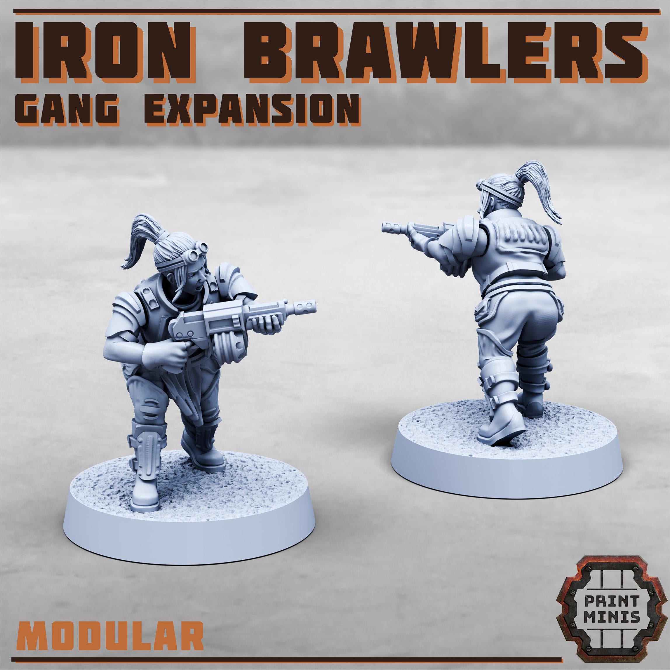 Iron Brawlers Gang Expansion Set from PrintMinis/7 Wargame, Tabletop Miniatur+ Base