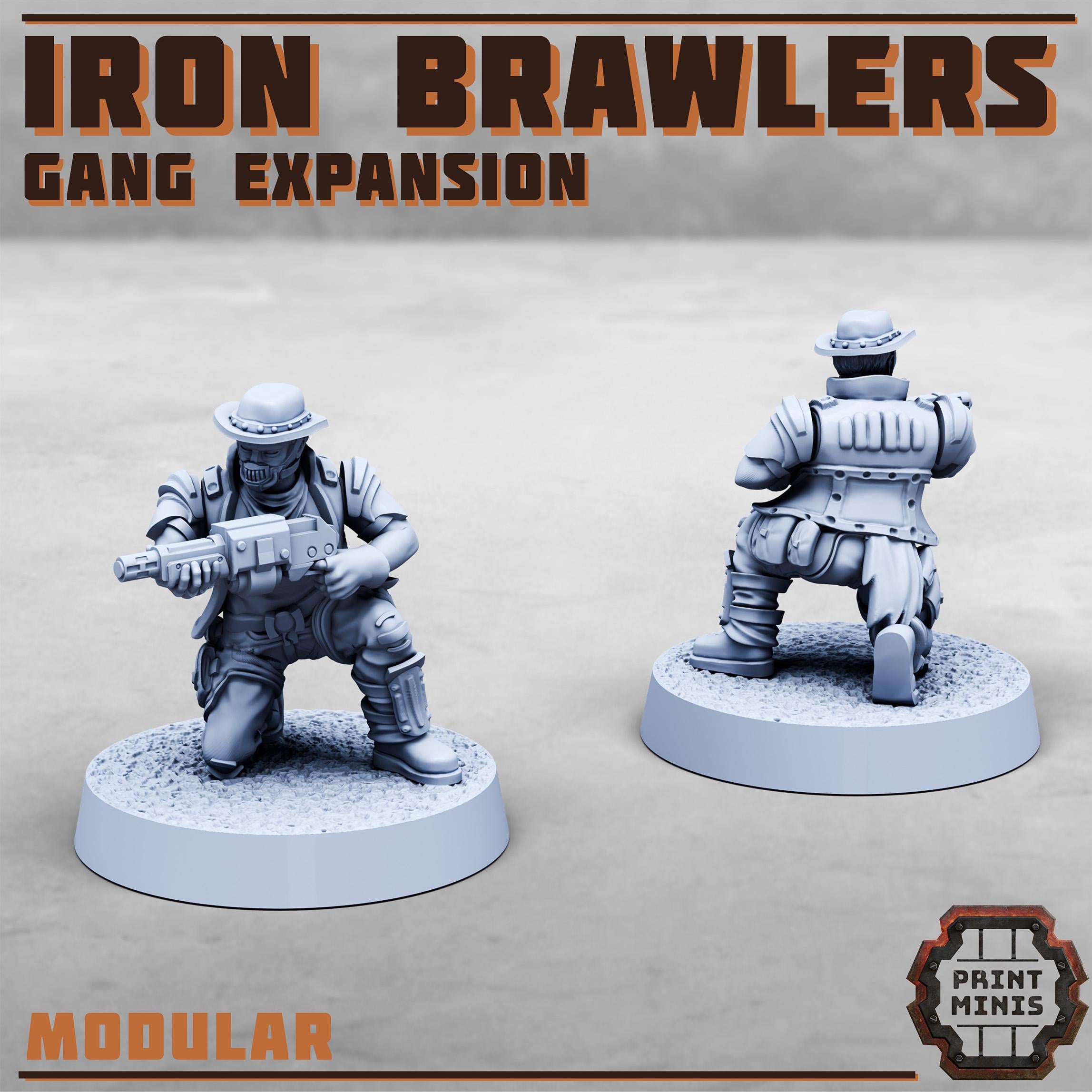 Iron Brawlers Gang Expansion Set from PrintMinis/7 Wargame, Tabletop Miniatur+ Base