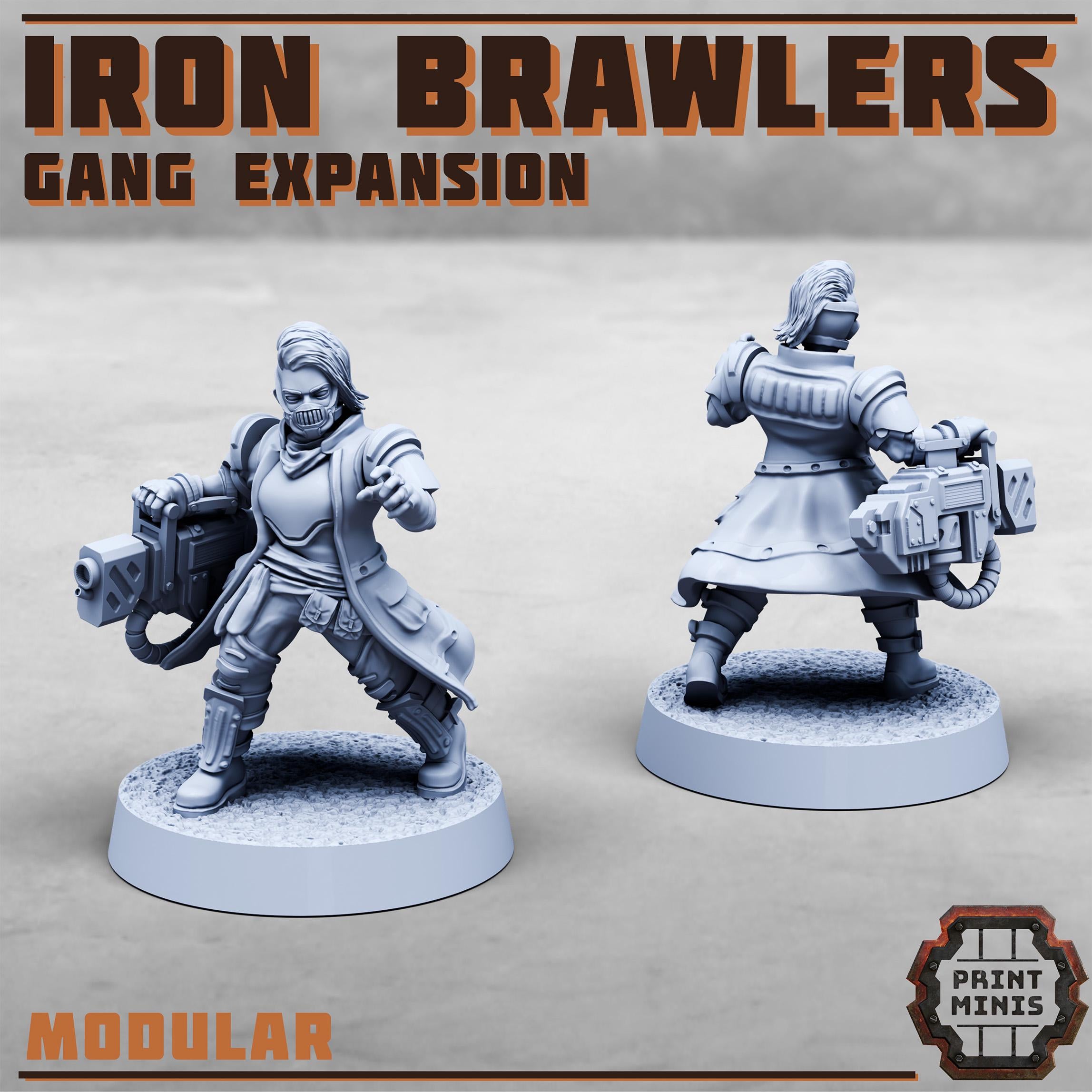 Iron Brawlers Gang Expansion Set from PrintMinis/7 Wargame, Tabletop Miniatur+ Base