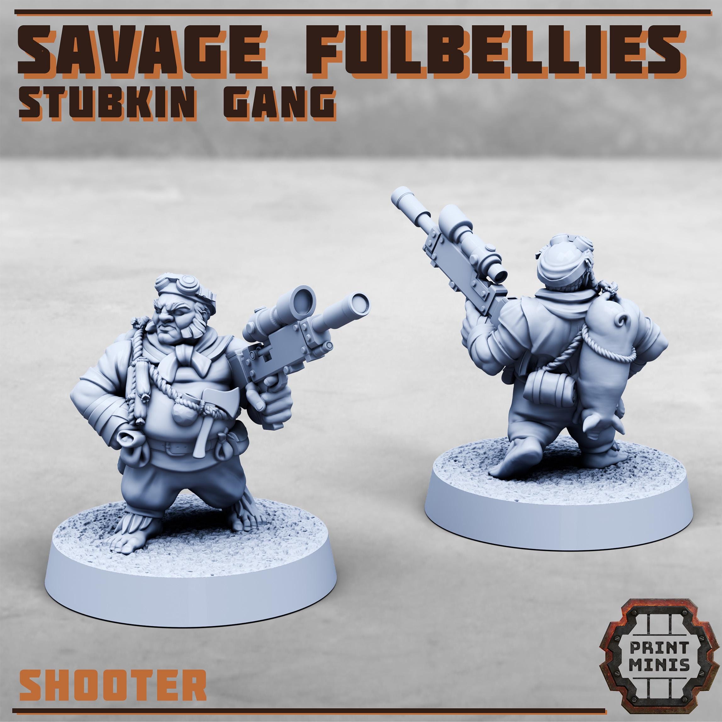 Savage Fulbellies - Stubkin Gang from PrintMinis/6 Wargame, Tabletop Miniatures+ Bases