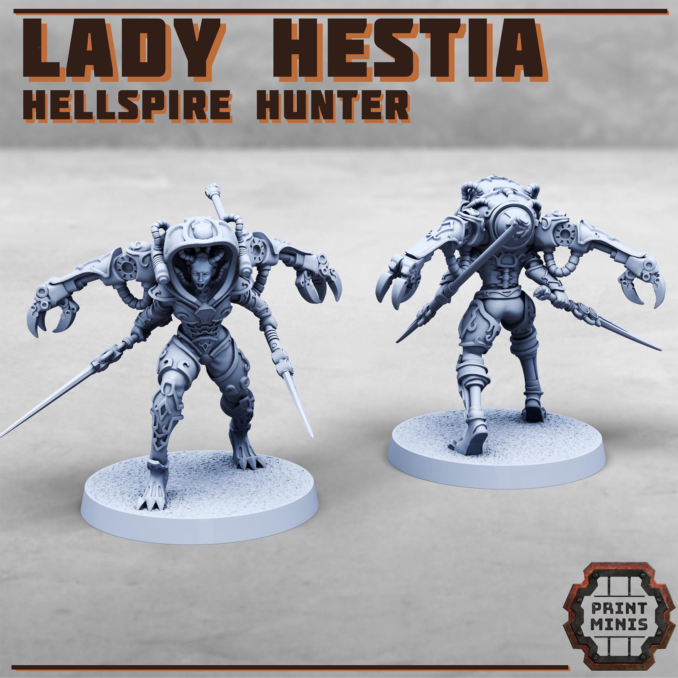 Lady Hestia - Hellspire Hunter from PrintMinis/ Wargame, Tabletop Miniatur+ Base