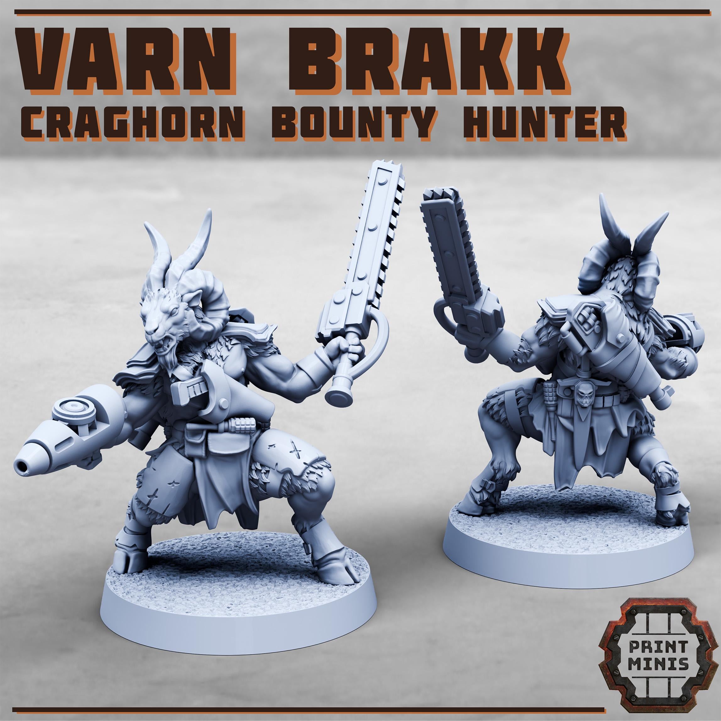 Varn Brakk - Craghorn Bounty Hunter from PrintMinis/ Wargame, Tabletop Miniatur+ Base
