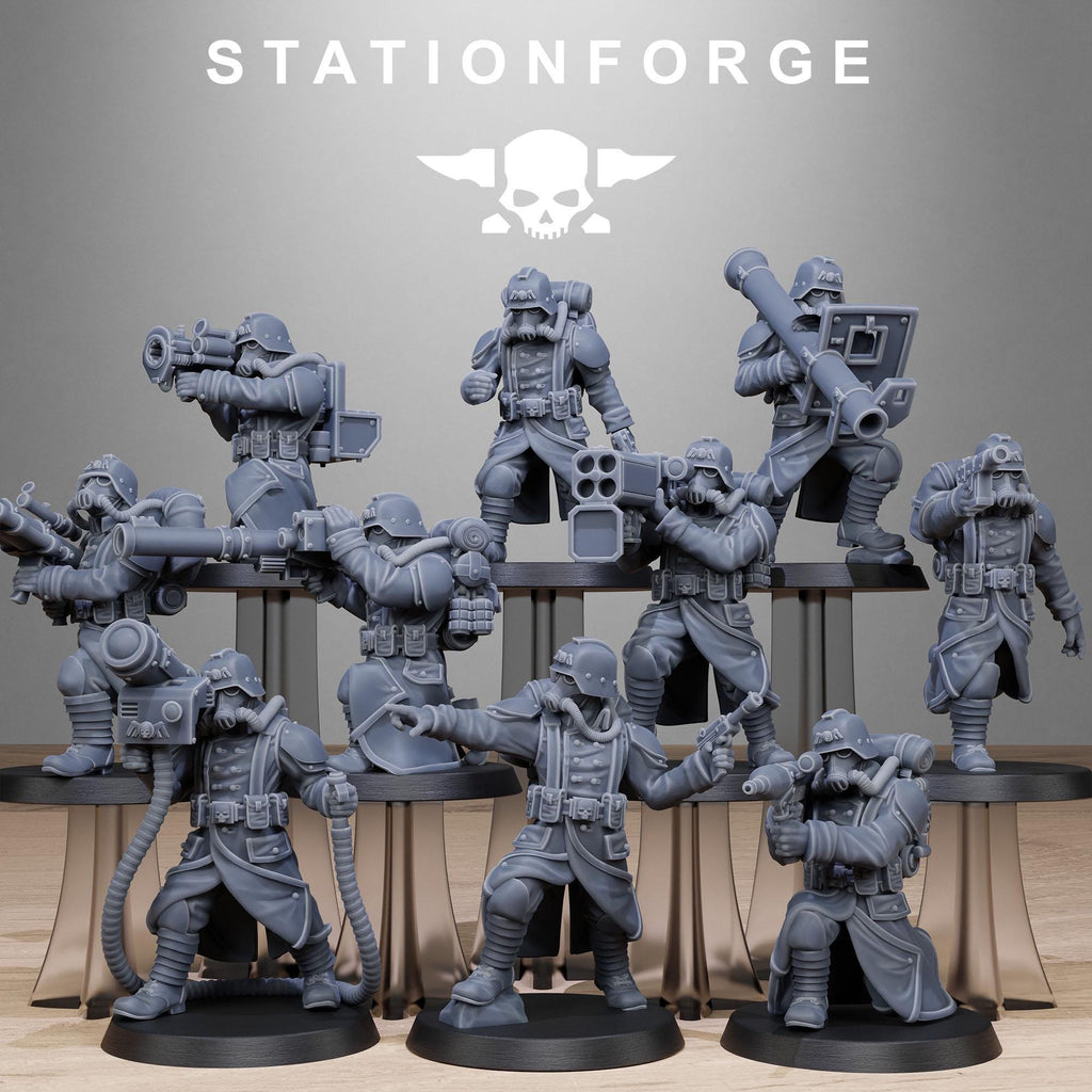 GrimGuard Rocketeers from StationForge/10 Wargame Miniatures +Gratis Bases