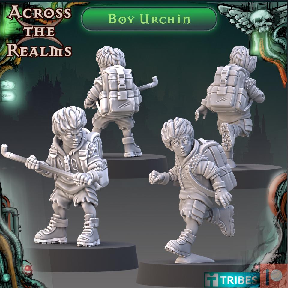 Boy Urchin from Across the Realms, 2 Wargame Miniatures+ Gratis Bases