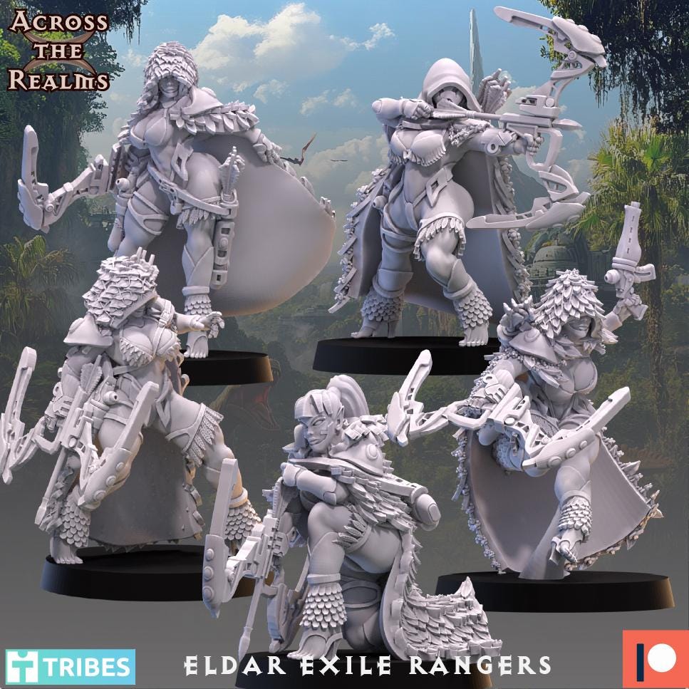 Exile Rangers from Across the Realms,5 Wargame Miniature+ Gratis Bases