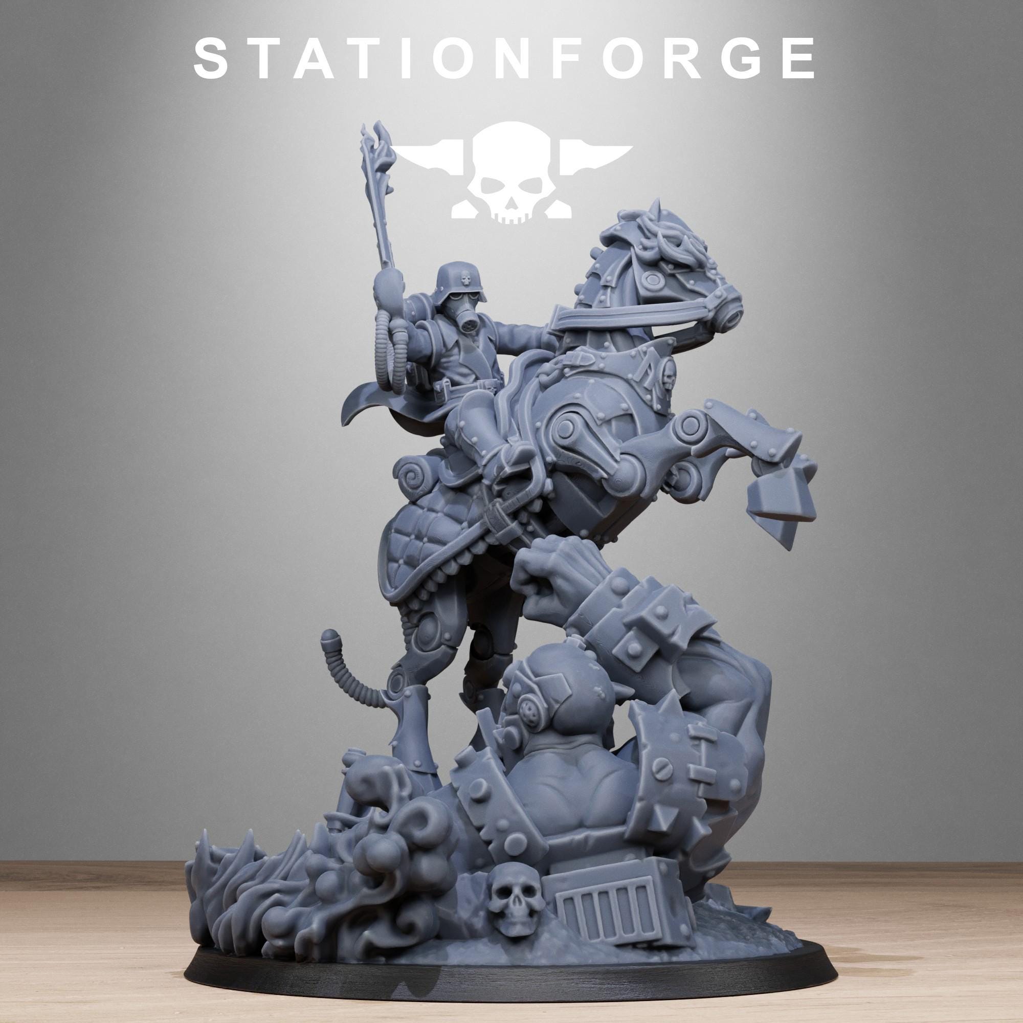 GrimGuard Officer Horseman from StationForge/ Wargame Miniature +Gratis Base