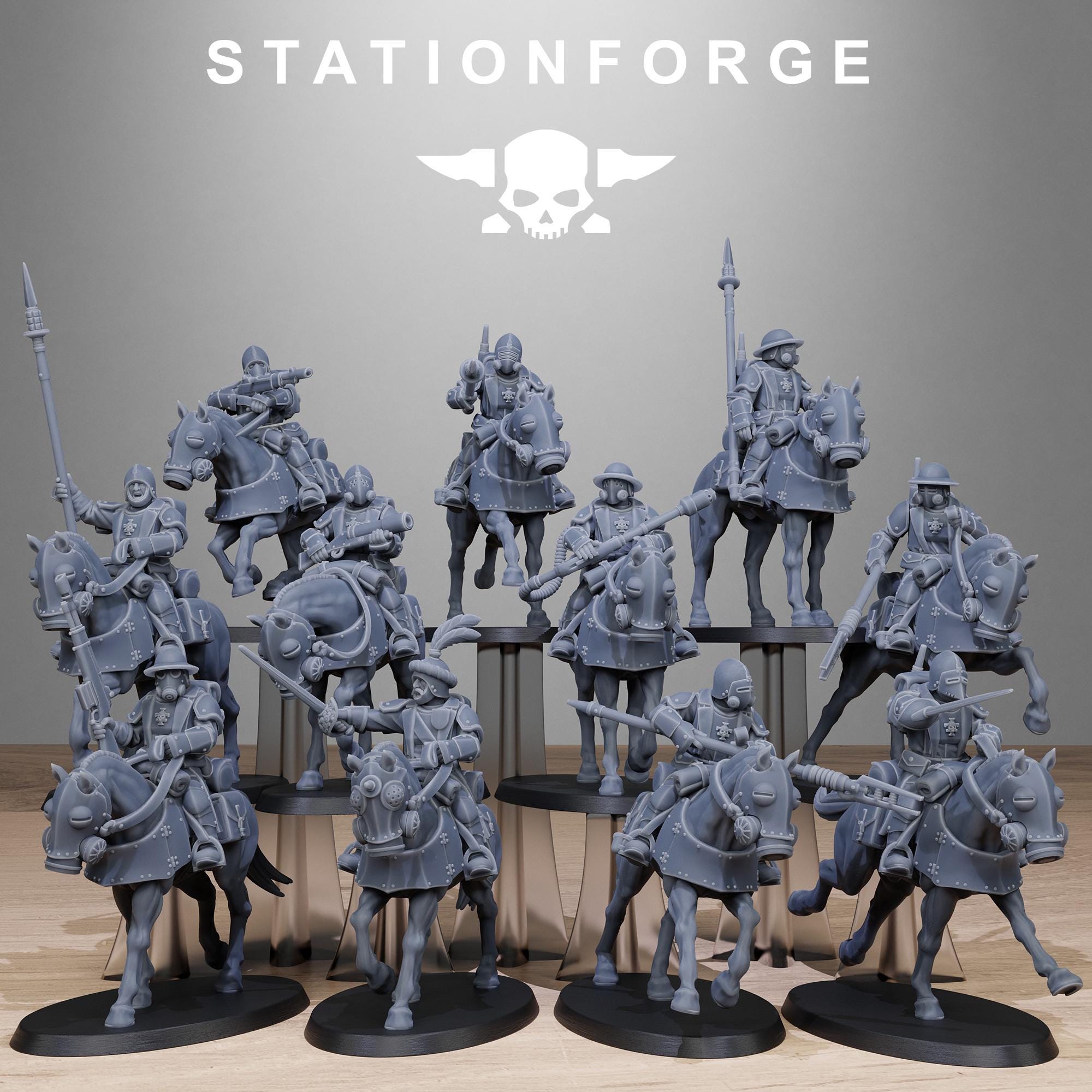 RoyalGuard Cavalry from StationForge/11 Wargame Miniatures +Gratis Bases