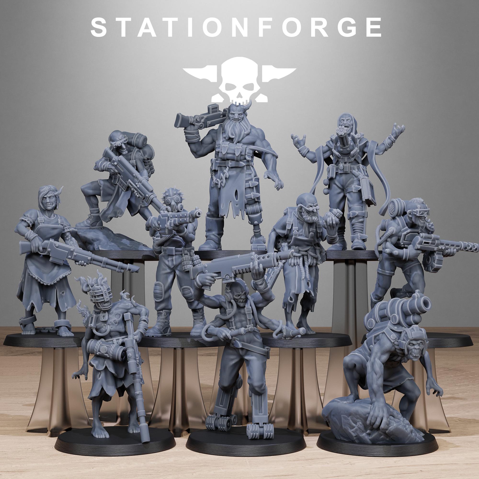 Corrupted Guard Abhumans from StationForge/10 Wargame Miniatures +Gratis Bases