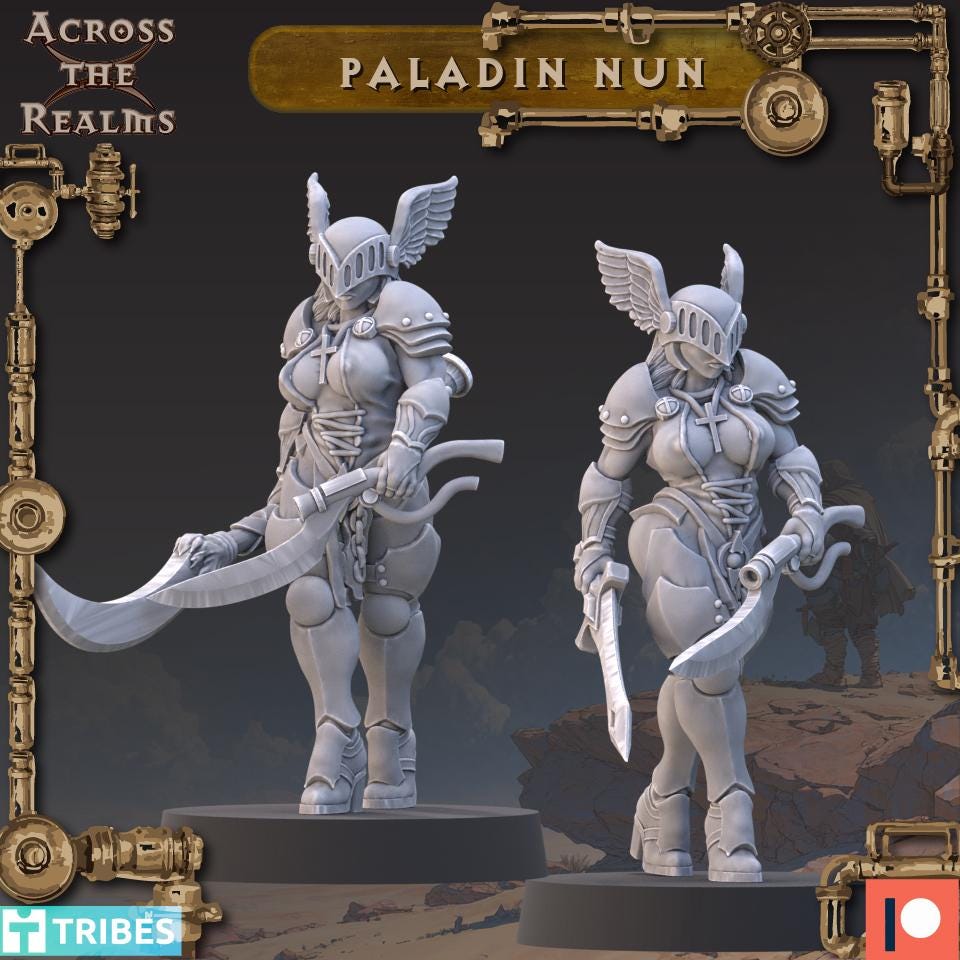 Paladin Nun from Across the Realms,2 Wargame Miniature+ Gratis Bases