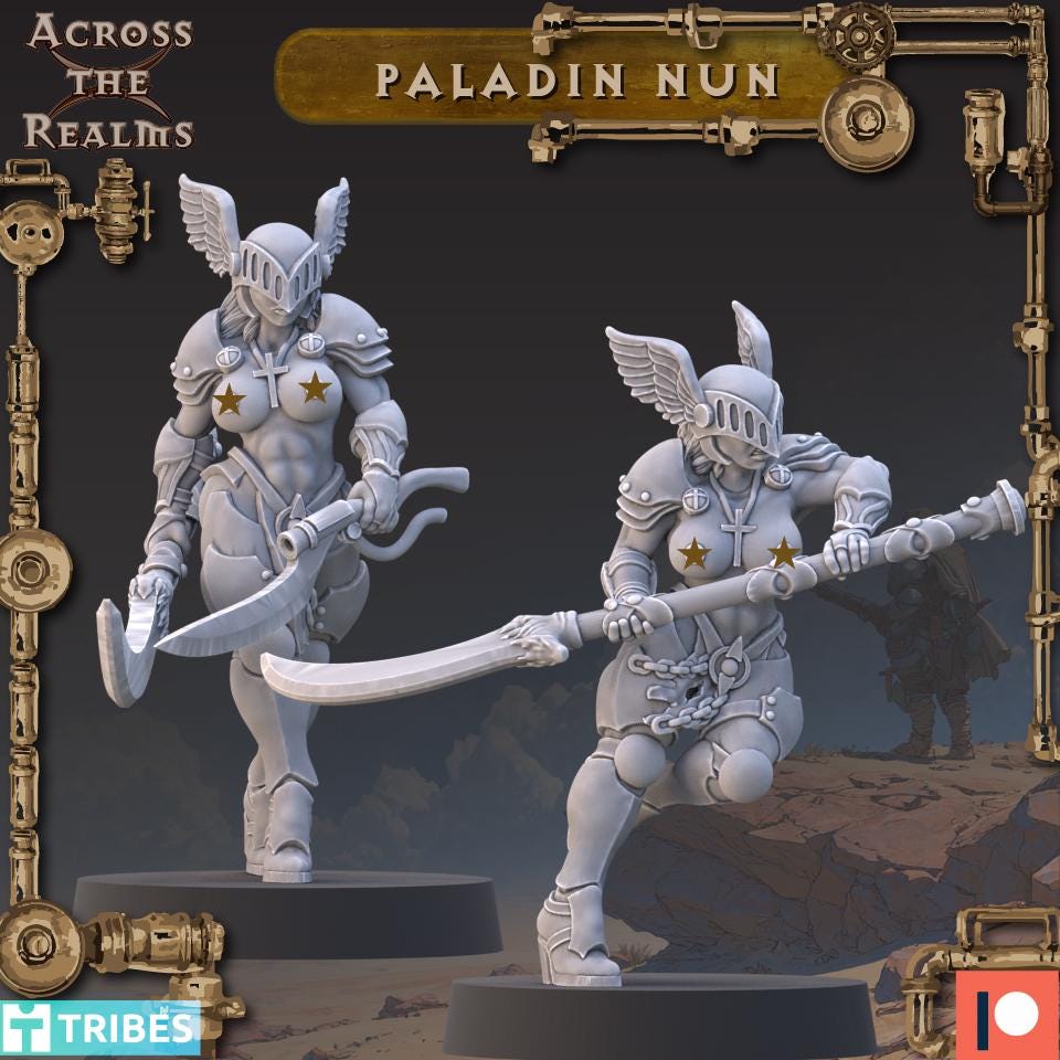 Paladin Nun from Across the Realms,2 Wargame Miniature+ Gratis Bases