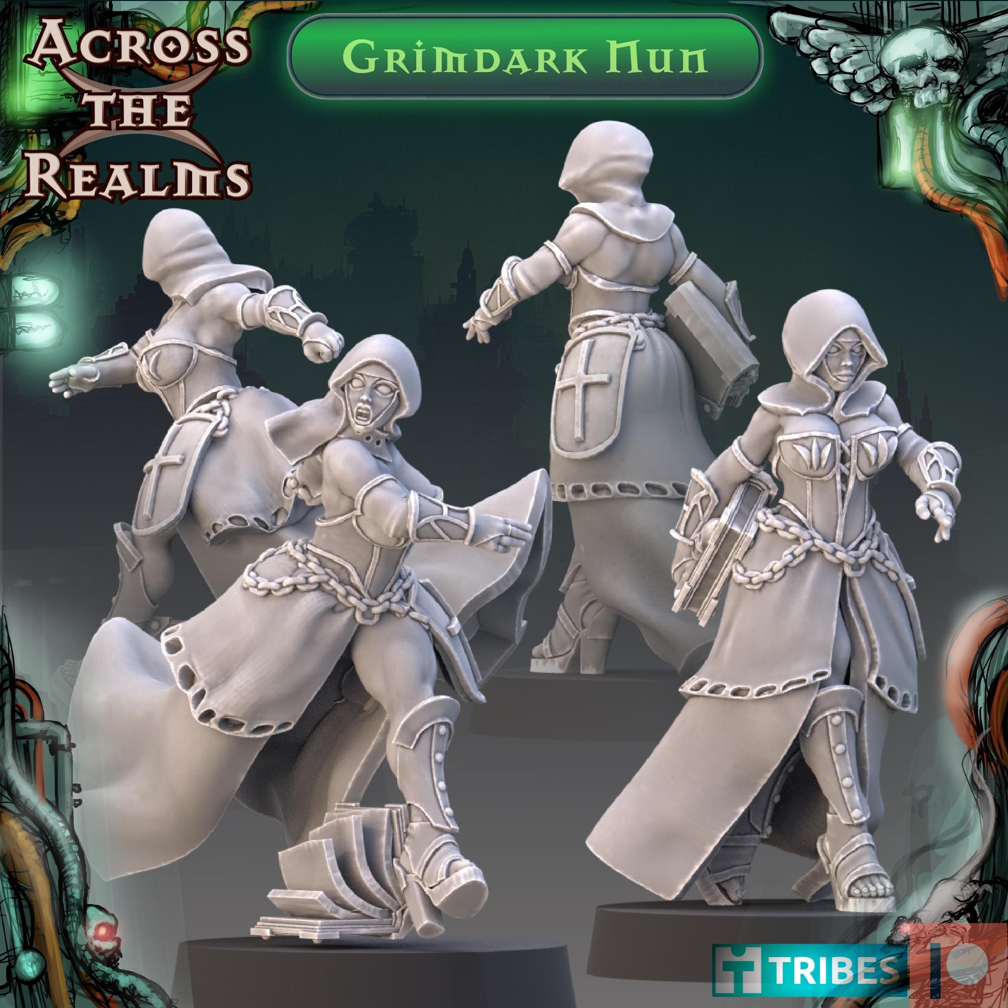 Grimdark Nun from Across the Realms,2 Wargame Miniature+ Gratis Bases