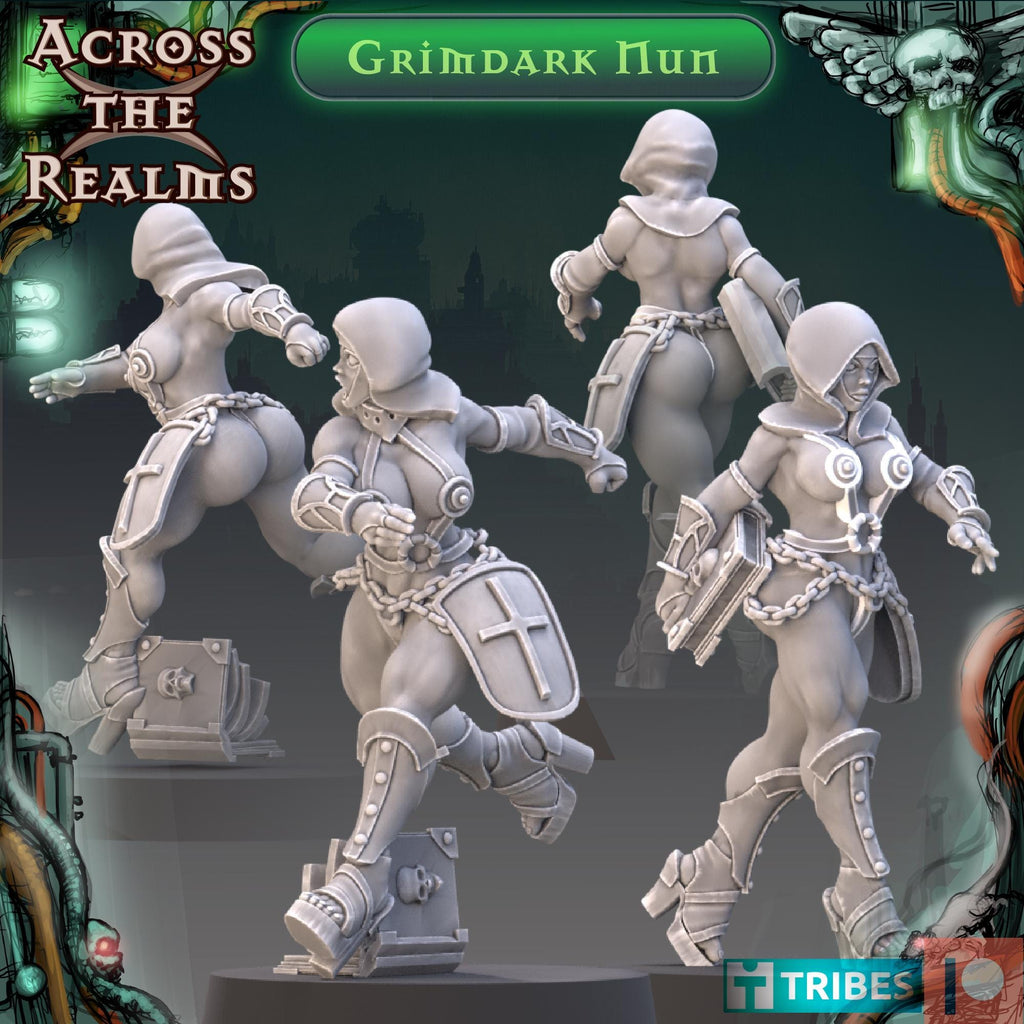 Grimdark Nun from Across the Realms,2 Wargame Miniature+ Gratis Bases