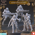 Arquebusiers from Across the Realms, 4 Wargame Miniatures+ Gratis Bases