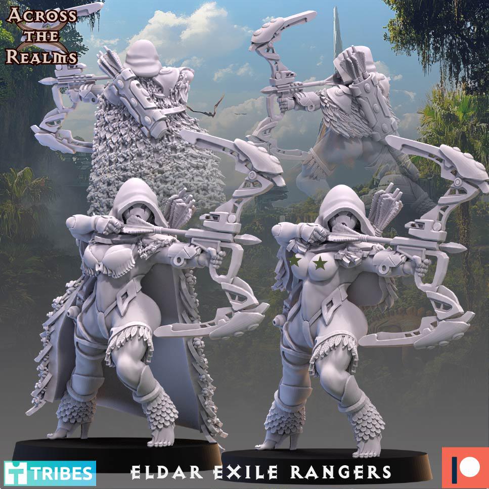 Exile Rangers from Across the Realms,5 Wargame Miniature+ Gratis Bases