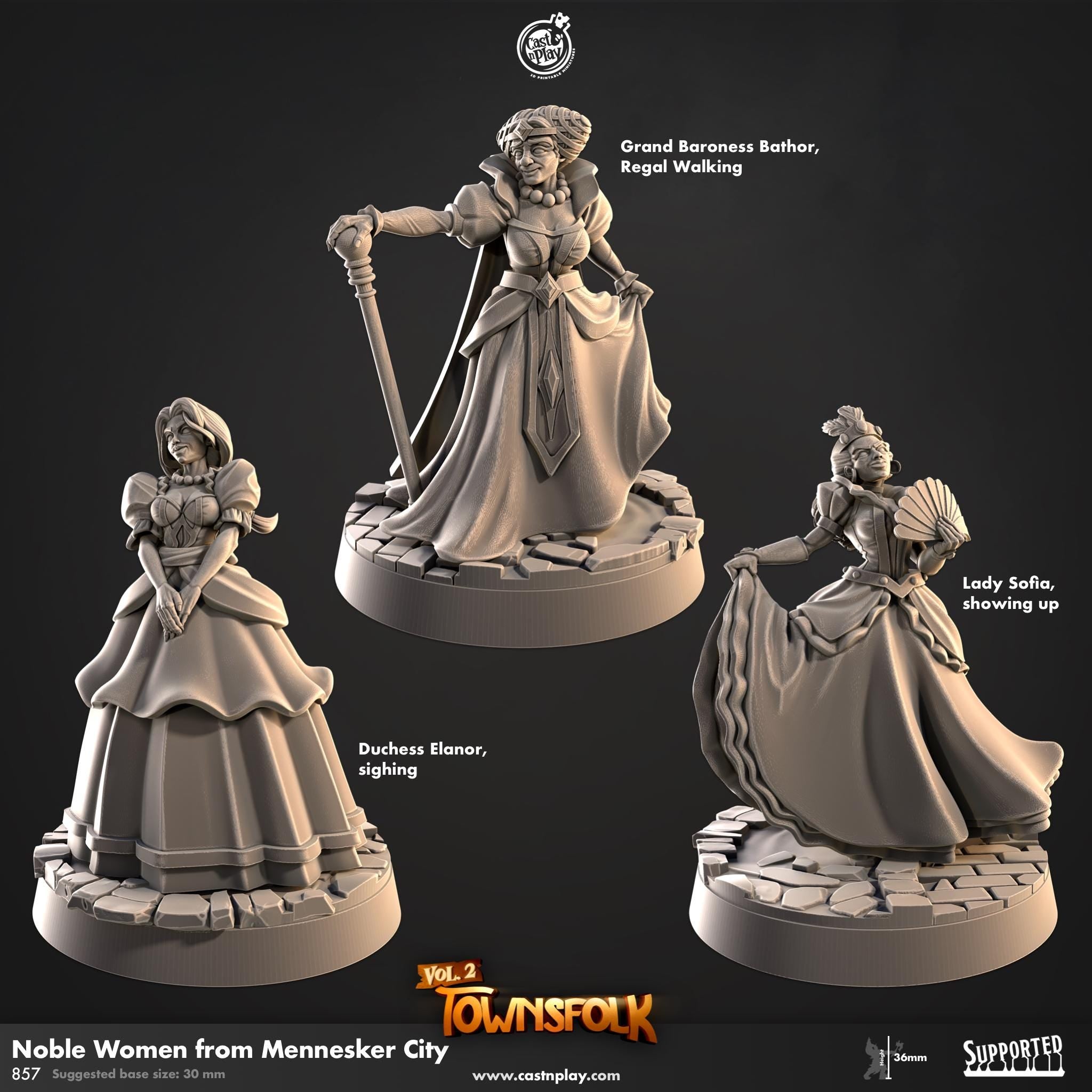 Noble Women from Mennesker City von CastnPlay (Nr. 857) Townsfolk Vol. 2 - Mennesker City, Wargame/ 3 Tabletop Miniaturen+ Gratis Bases