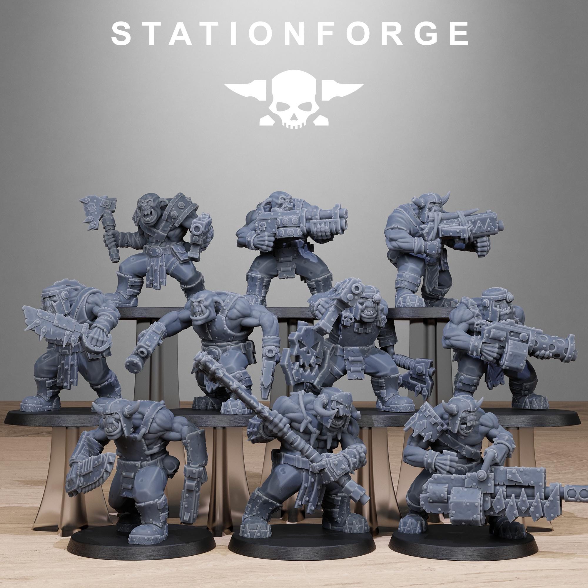 Orkaz Bros Infantry from StationForge/10 Tabletop Miniatures +Gratis Bases