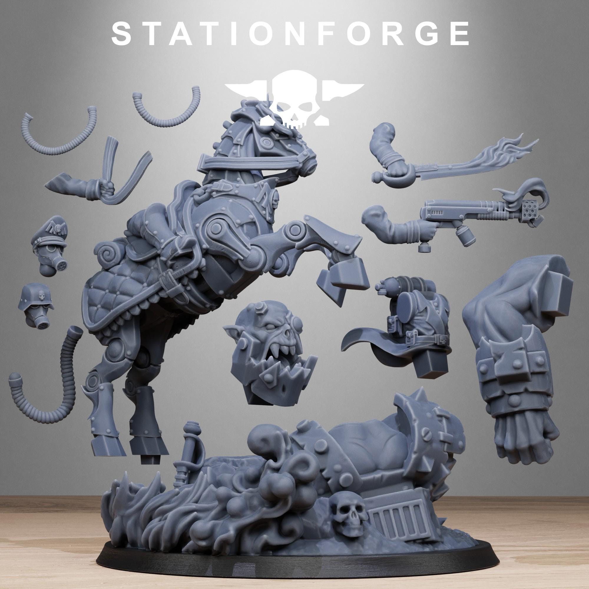 GrimGuard Officer Horseman from StationForge/ Wargame Miniature +Gratis Base