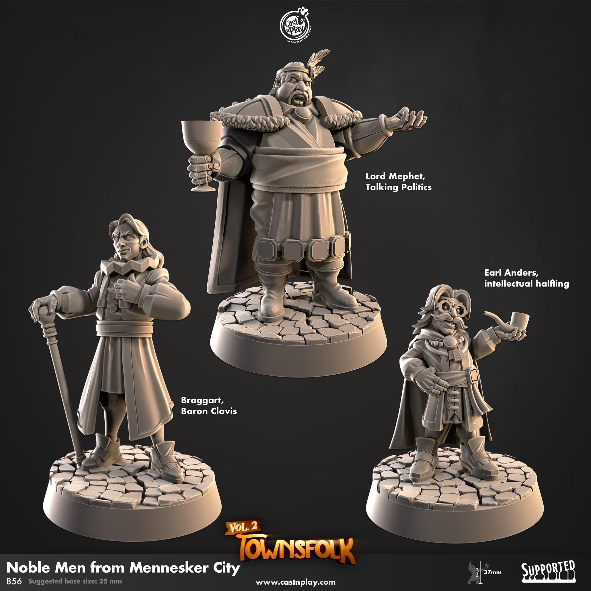Noble Men from Mennesker City von CastnPlay (Nr. 856) Townsfolk Vol. 2 - Mennesker City, Wargame/ 3 Tabletop Miniaturen+ Gratis Bases
