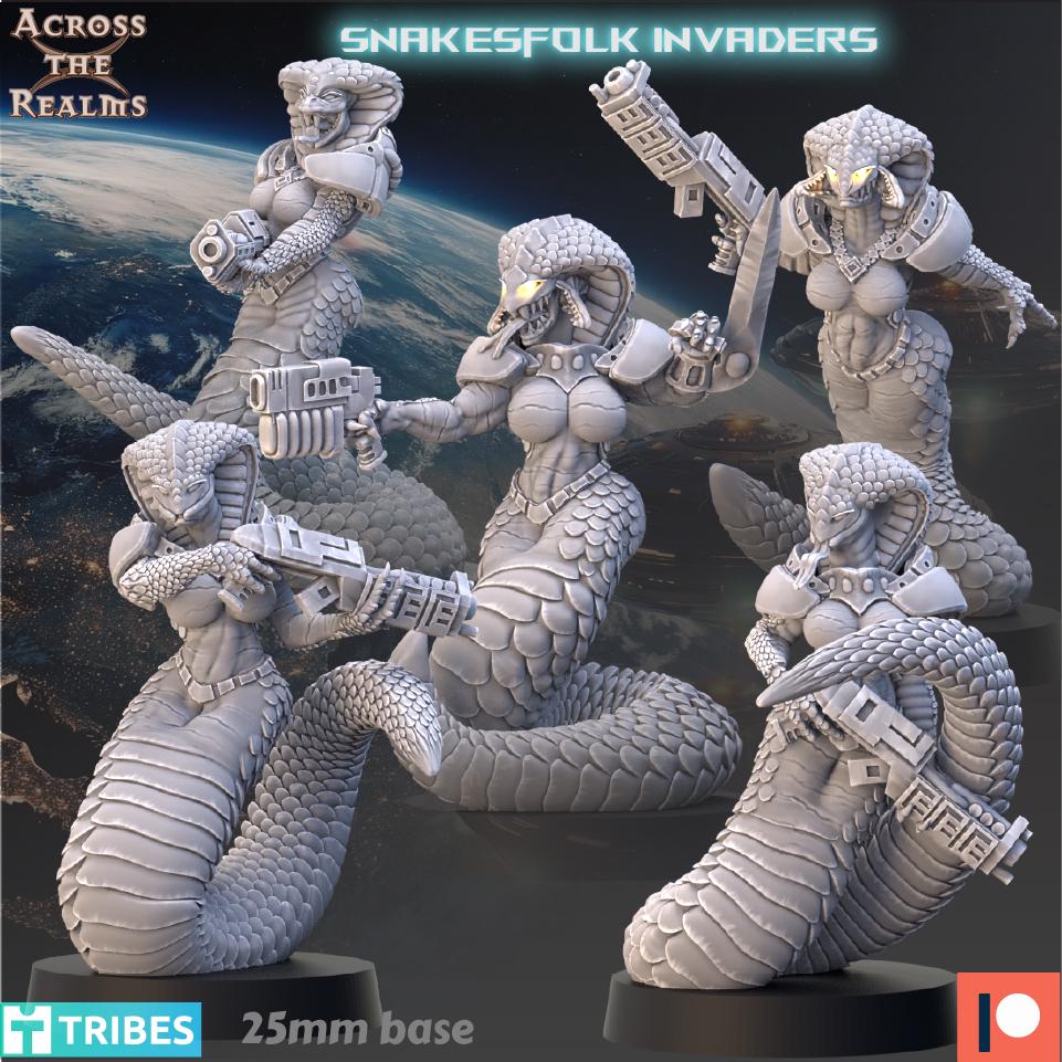 Snakesfolk Invaders from Across the Realms,5 Wargame Miniatures+ Gratis Bases