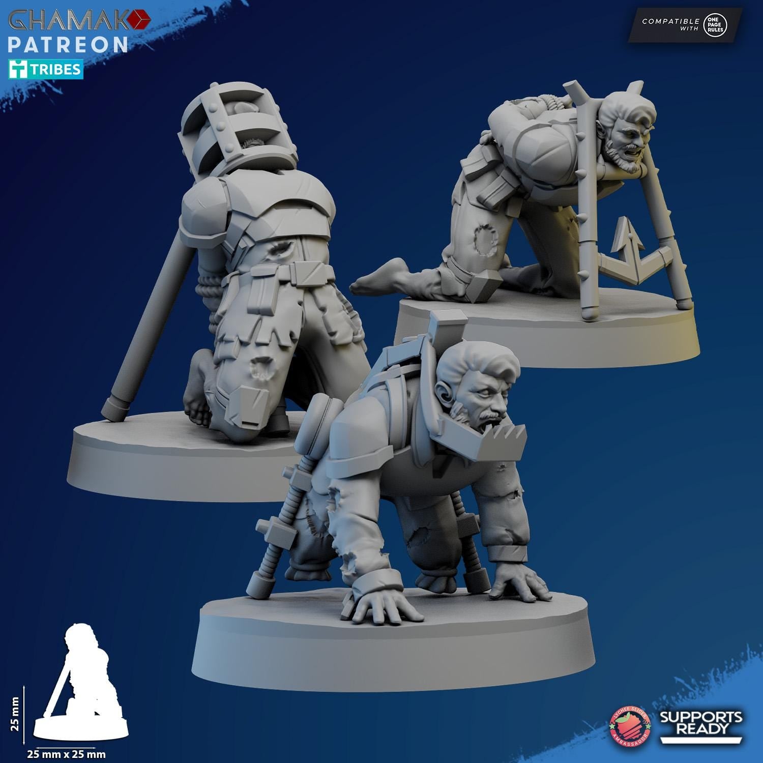 Torturer And Prisoners from Ghamak, 4 Wargame Miniatures+ Gratis Bases