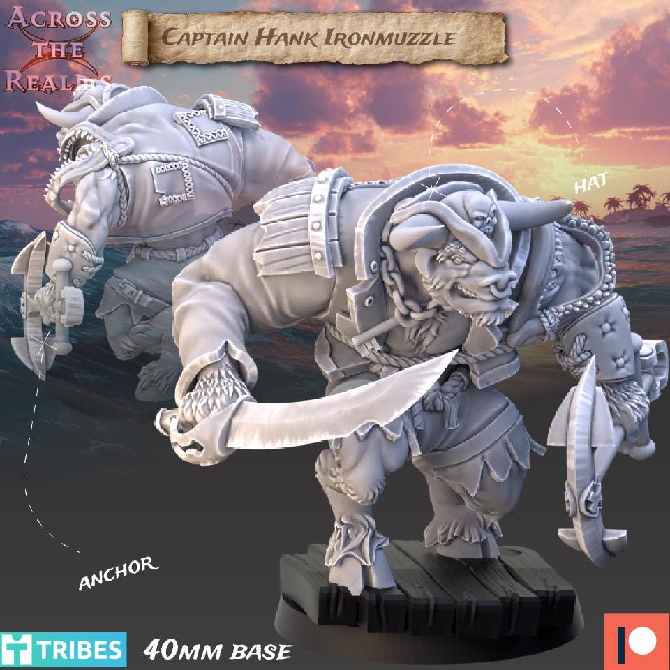 Captain Hank Ironmuzzle from Across the Realms, Wargame Miniature+ Gratis Base