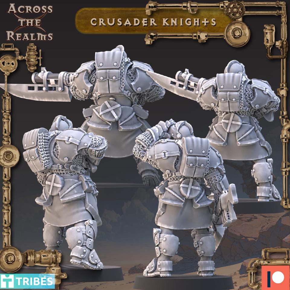 Crusader Knights from Across the Realms, 4 Wargame Miniatures+ Gratis Bases