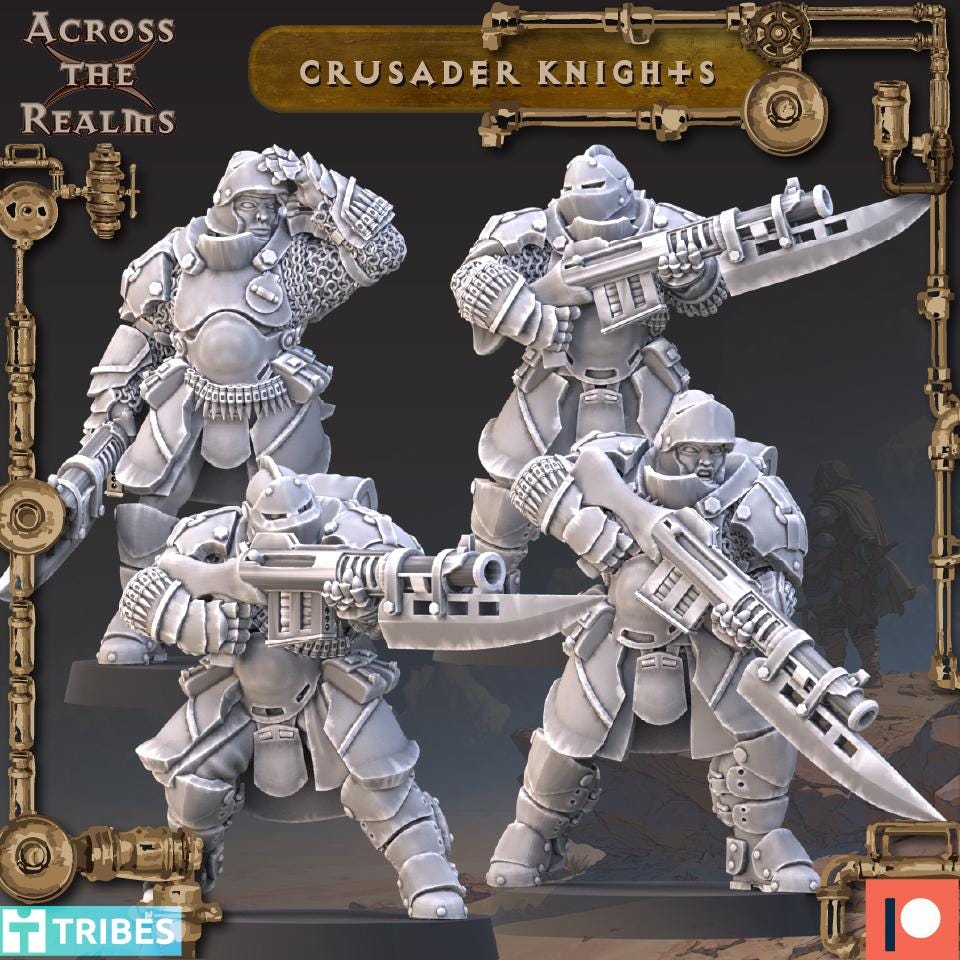 Crusader Knights from Across the Realms, 4 Wargame Miniatures+ Gratis Bases