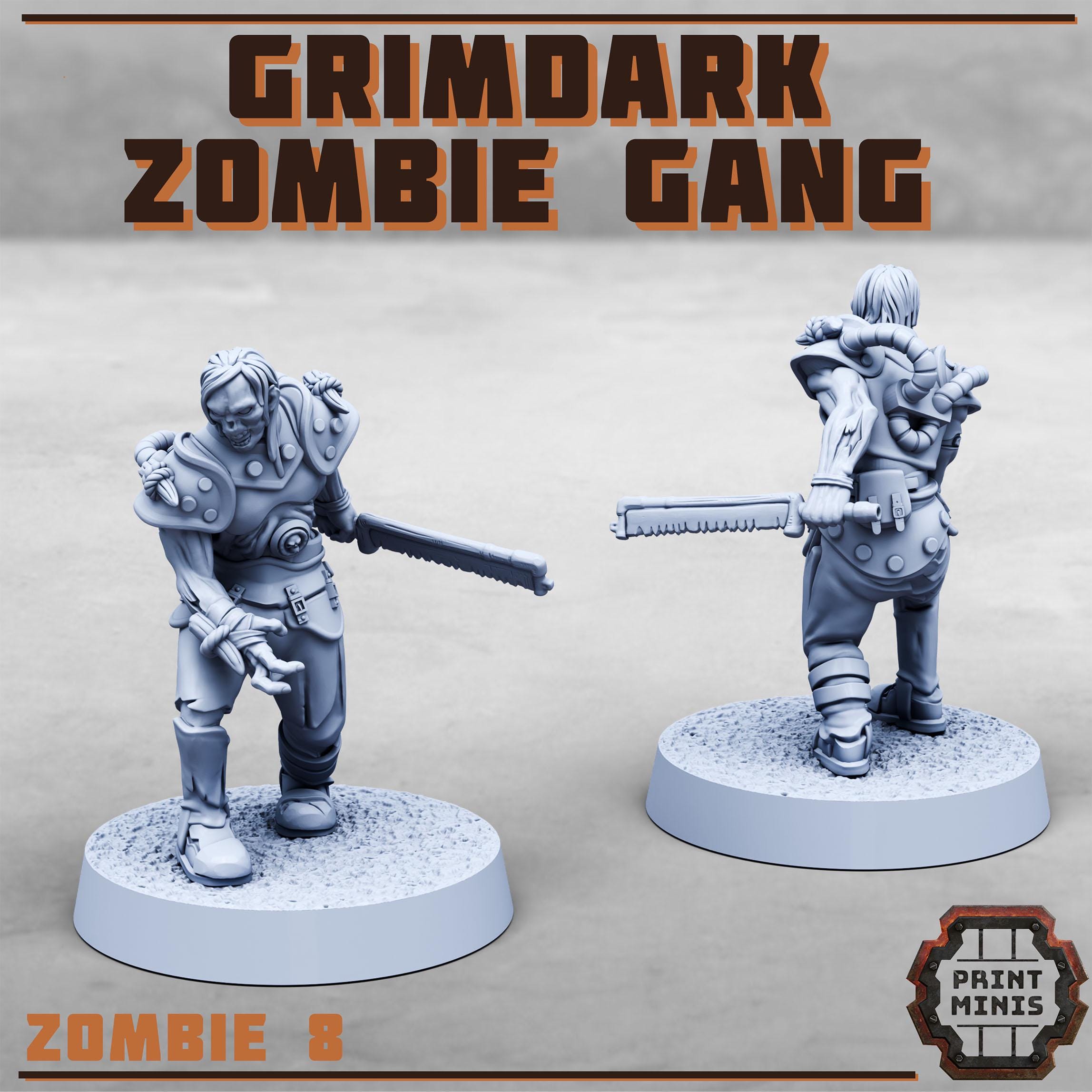 Grimdark Zombie Gang x8 from PrintMinis/ 8 Wargame, Tabletop Miniatures+ Bases