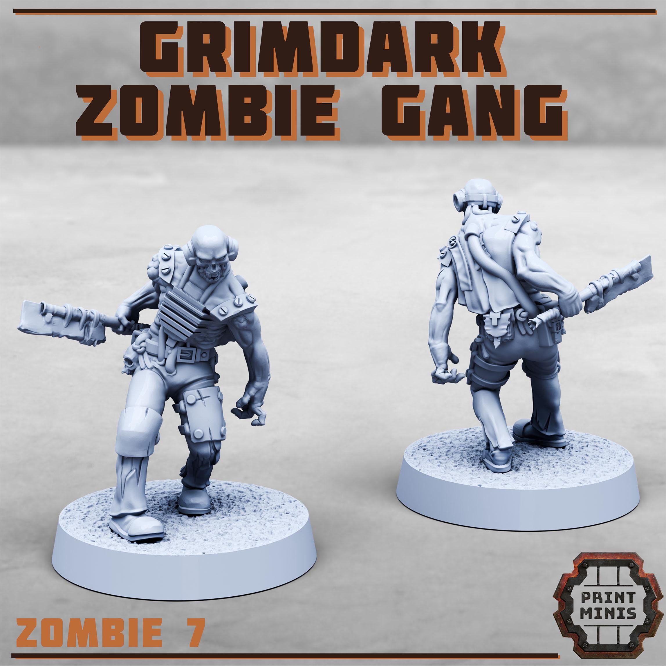 Grimdark Zombie Gang x8 from PrintMinis/ 8 Wargame, Tabletop Miniatures+ Bases