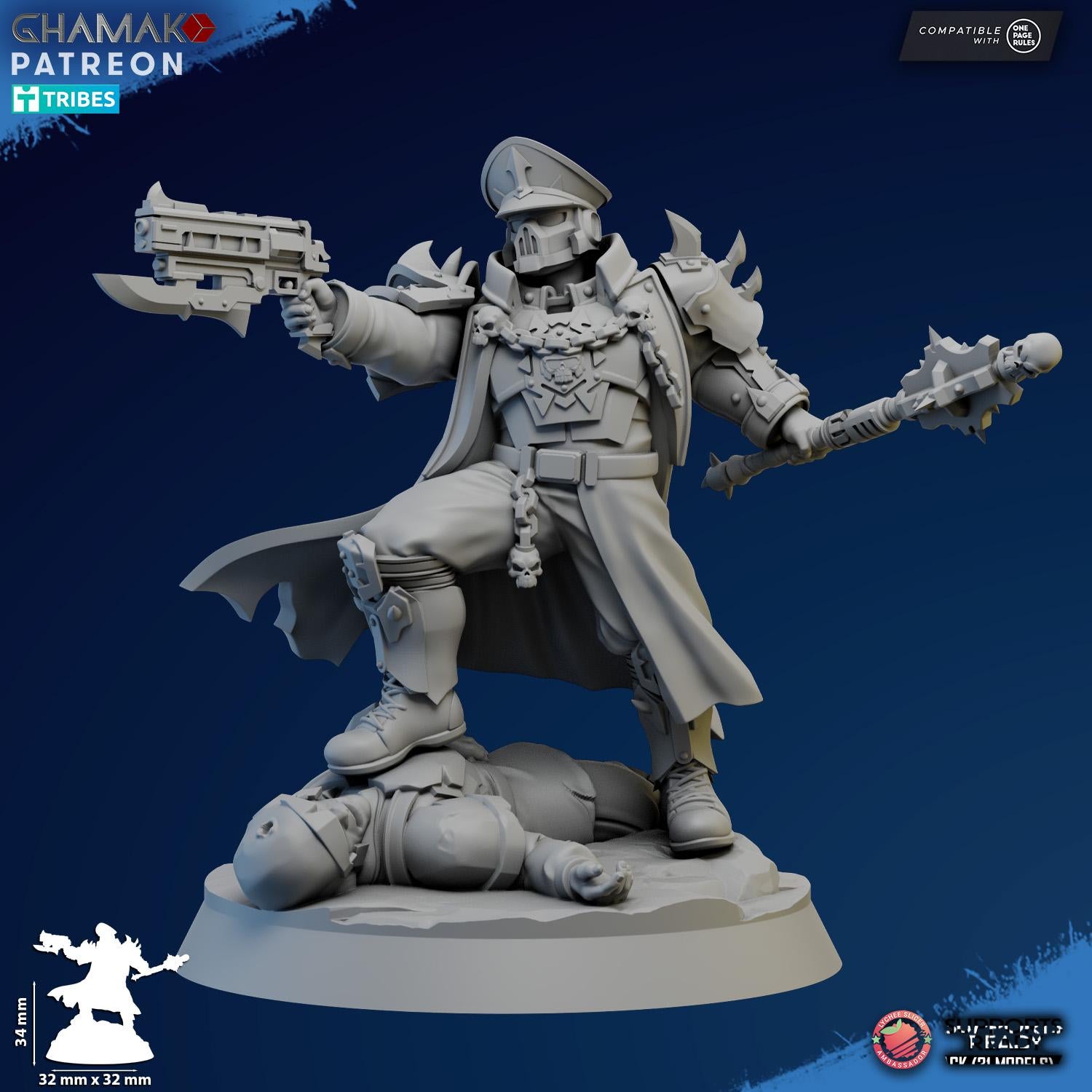Corrupted_Commissar from Ghamak, Wargame Miniature+ Gratis Base