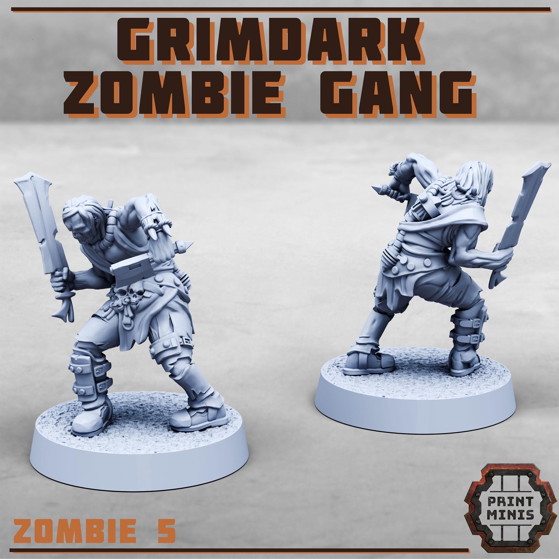 Grimdark Zombie Gang x8 from PrintMinis/ 8 Wargame, Tabletop Miniatures+ Bases