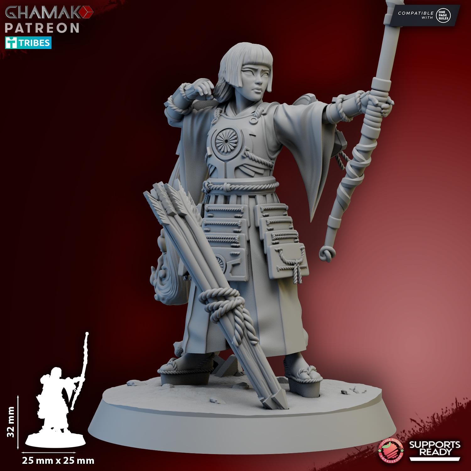 Suzaku Female Hero from Ghamak, Wargame Miniature+ Gratis Base