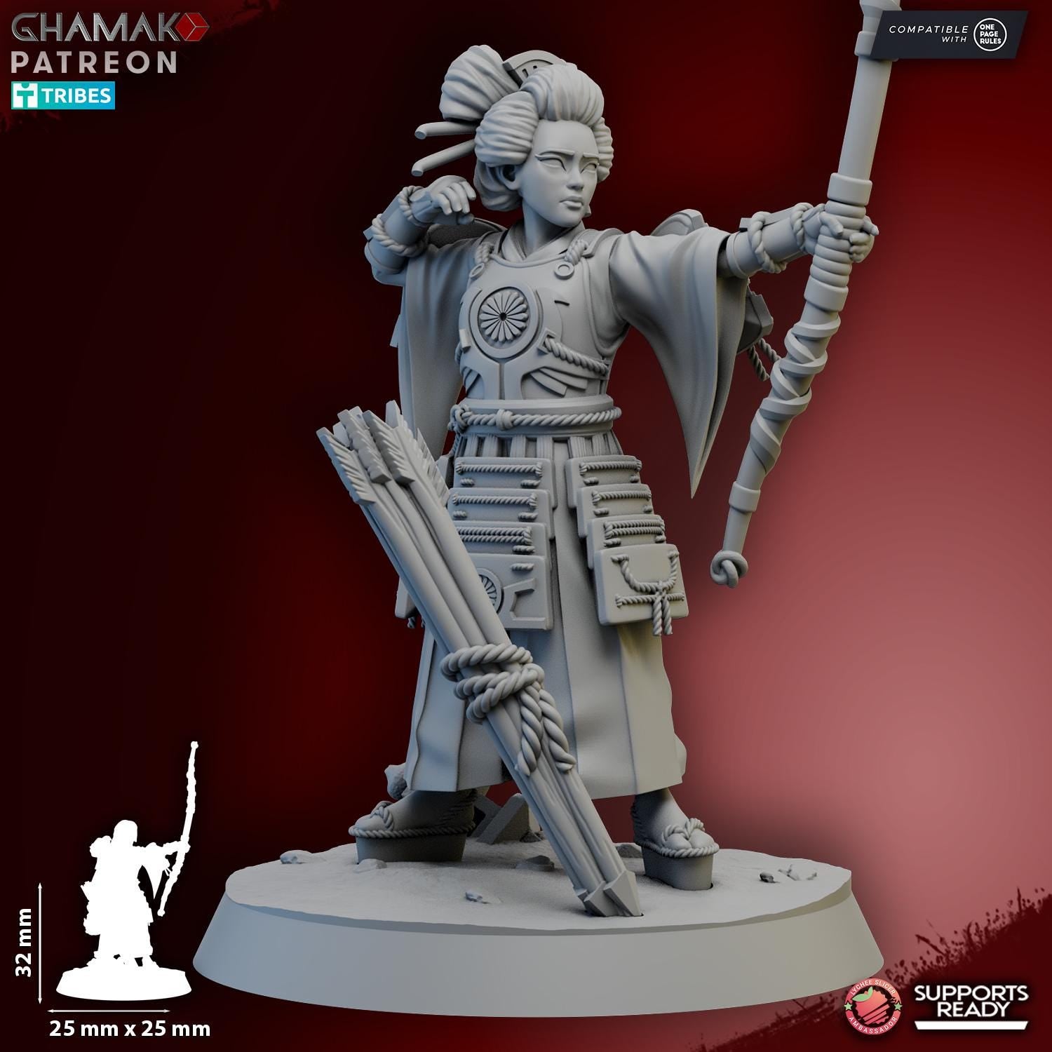 Suzaku Female Hero from Ghamak, Wargame Miniature+ Gratis Base