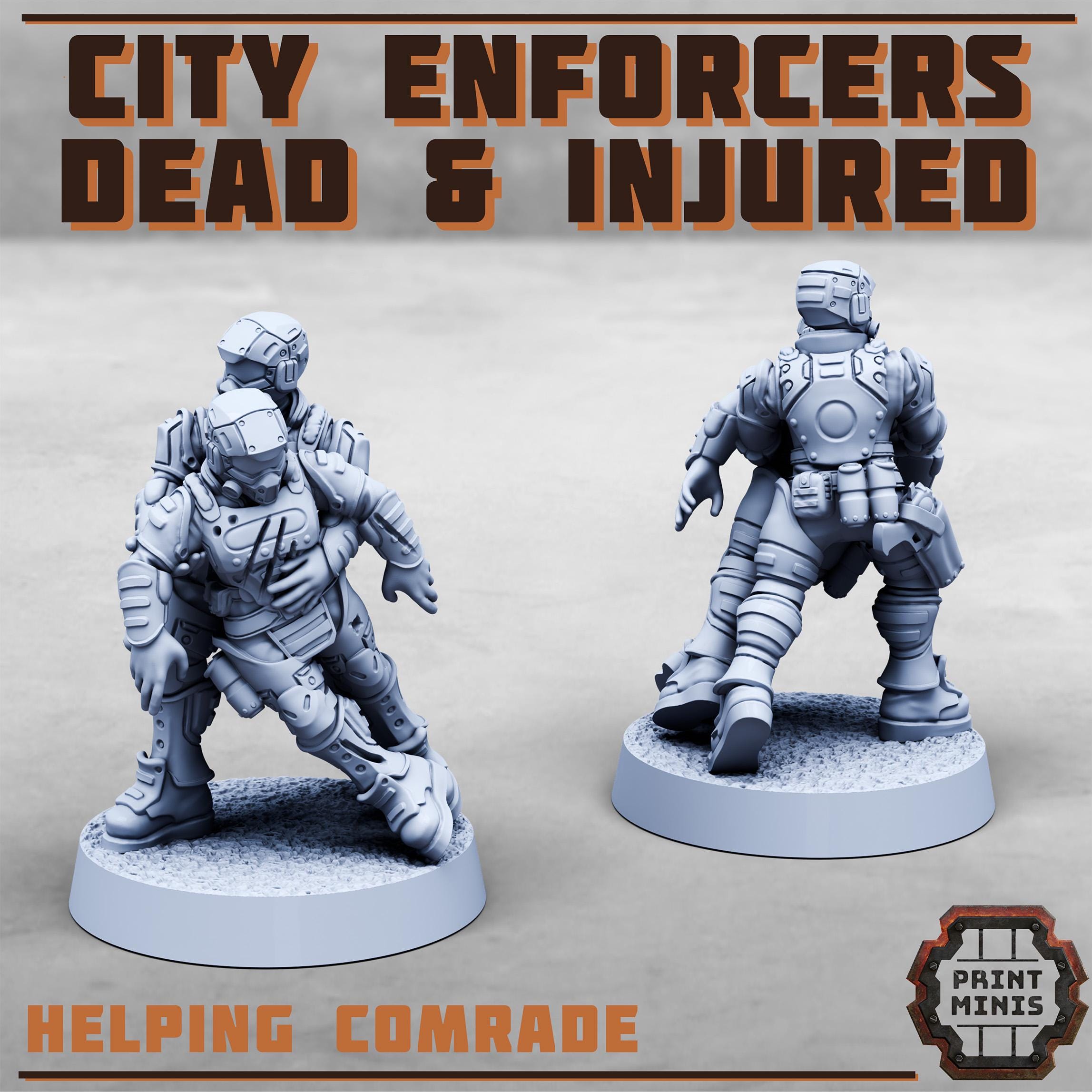 City Watch Enforcers - Dead and Injured NPCs from PrintMinis/6 Wargame, Tabletop Miniatur+ Base