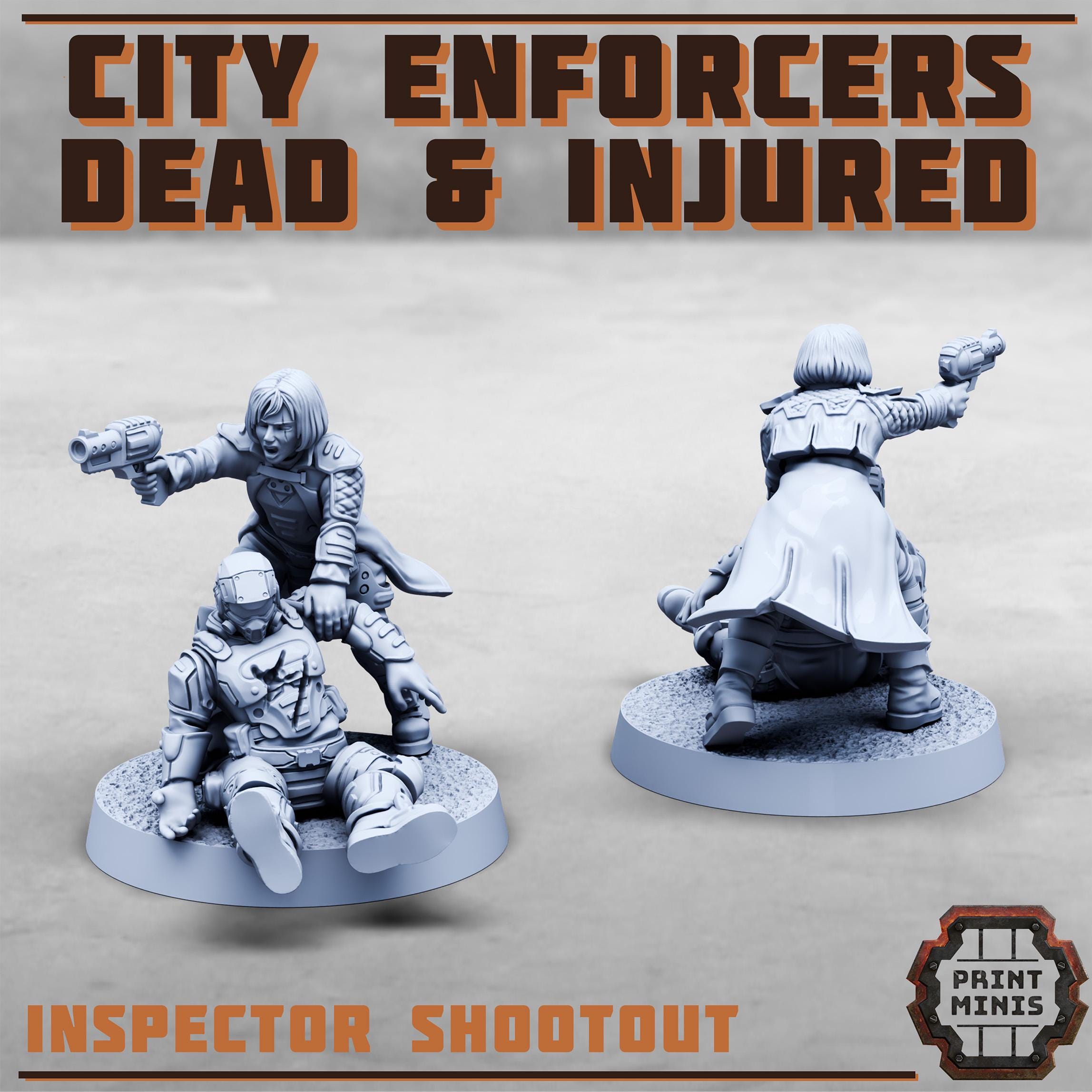 City Watch Enforcers - Dead and Injured NPCs from PrintMinis/6 Wargame, Tabletop Miniatur+ Base
