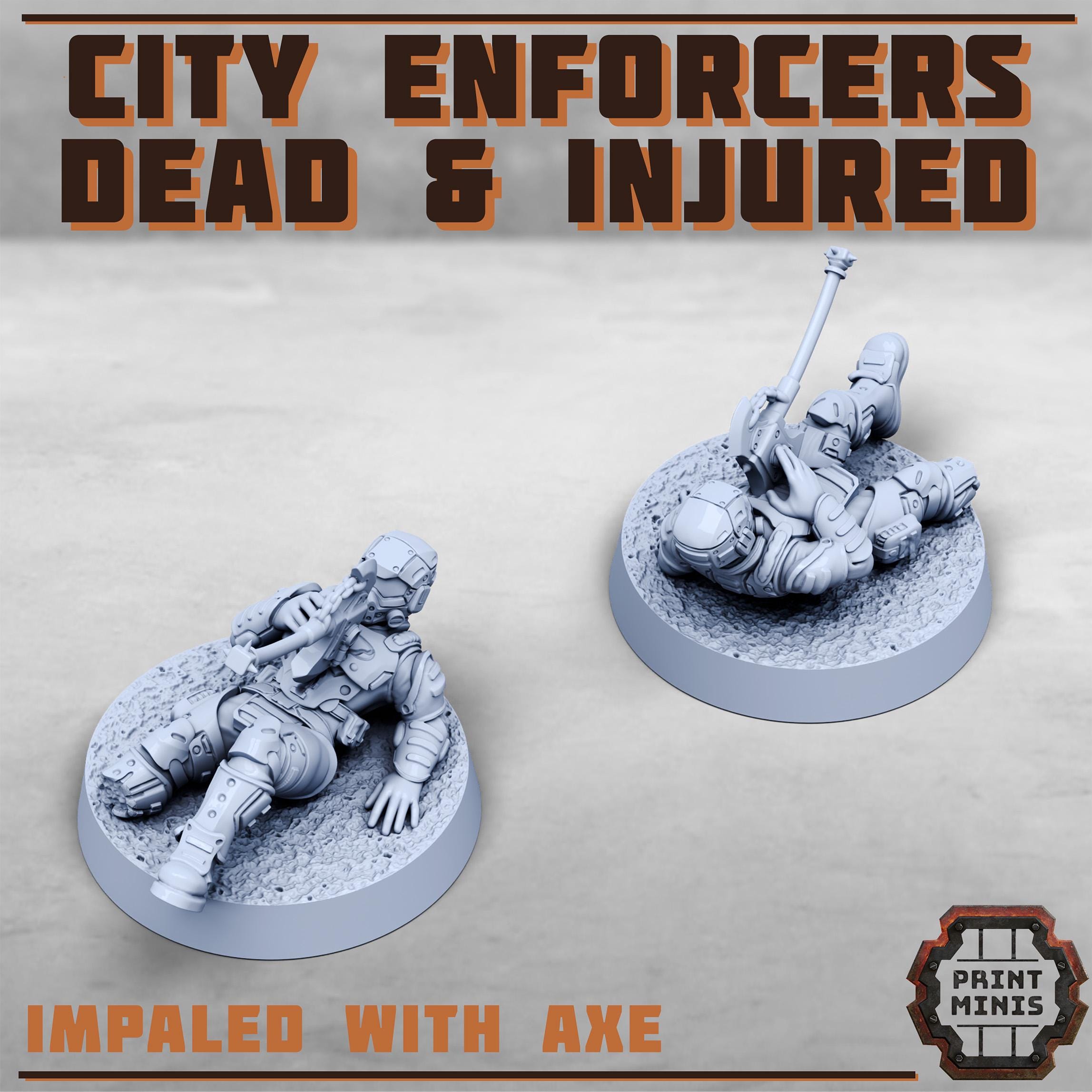 City Watch Enforcers - Dead and Injured NPCs from PrintMinis/6 Wargame, Tabletop Miniatur+ Base