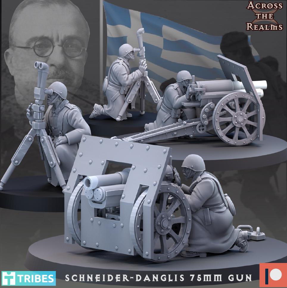 Schneider-Danglis 75mm Gun from Across the Realms, Wargame Miniature+ Gratis Base